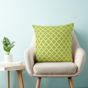 Modern Lime Moroccan Quatrefoil Pattern Cushion