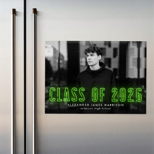 Modern Lime Neon Class of 2025 Photo Graduation Magnetic Invitation