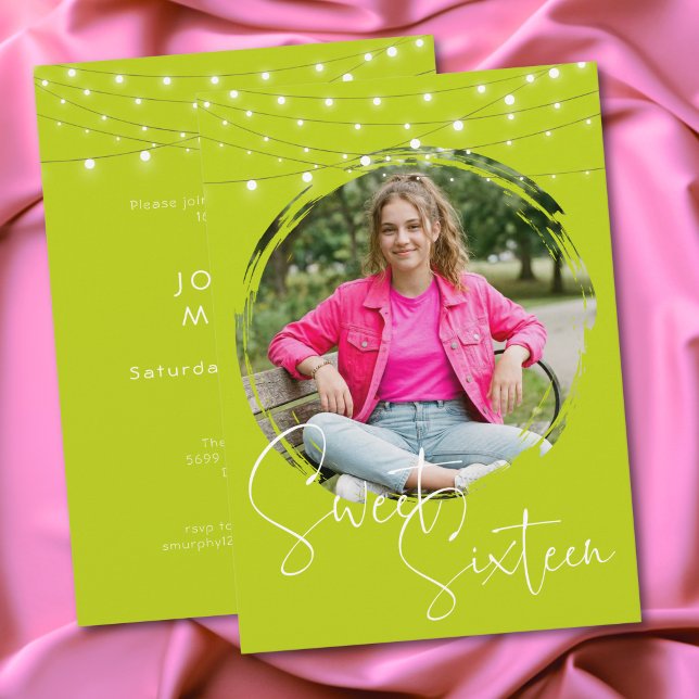 Modern Lime Photo Sweet Sixteen Birthday Party Invitation (Creator Uploaded)