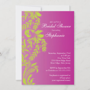 Modern Lime & Pink Leaf Swirl Bridal Shower Invitation