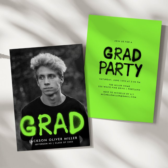 Modern Lime Spray Paint Photo Graduation Party Invitation (Creator Uploaded)