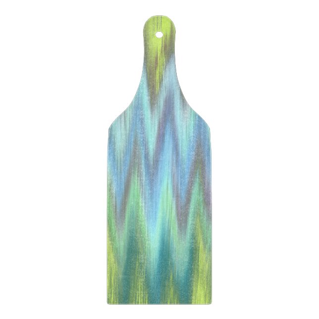 Modern Lime Turquoise Ikat Chevron Zigzag Cutting Board (Front)