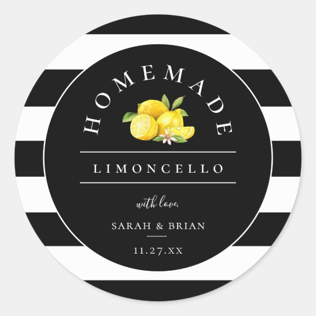 Modern Limoncello Black Stripe Classic Round Sticker (Front)