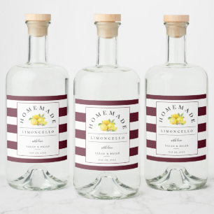 Modern Limoncello Dark Burgundy Stripe Liquor Bottle Label