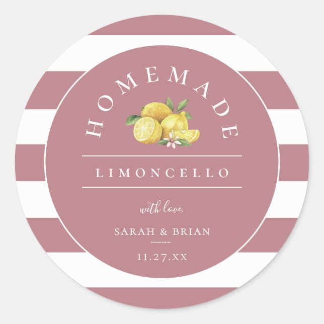 Modern Limoncello Dusty Rose Stripe Classic Round Sticker (Front)