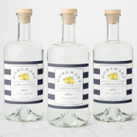 Modern Limoncello Navy Blue Stripe Beverage Label