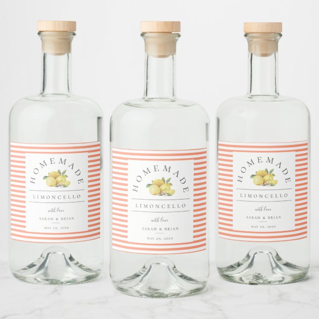 Modern Limoncello Peach Stripe Beverage Label (Bottles)