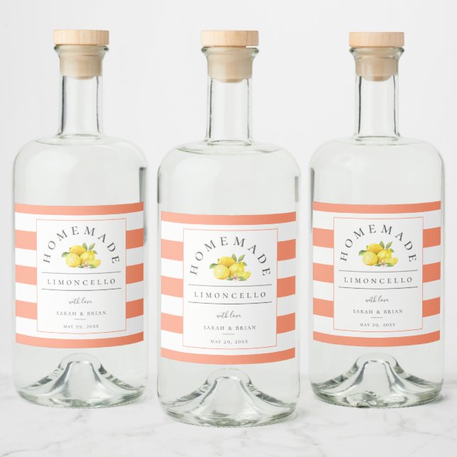 Modern Limoncello Peach Stripe Beverage Label (Bottles)