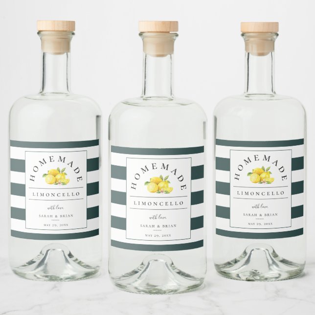 Modern Limoncello Rustic Emerald Green Stripe Liquor Bottle Label (Bottles)