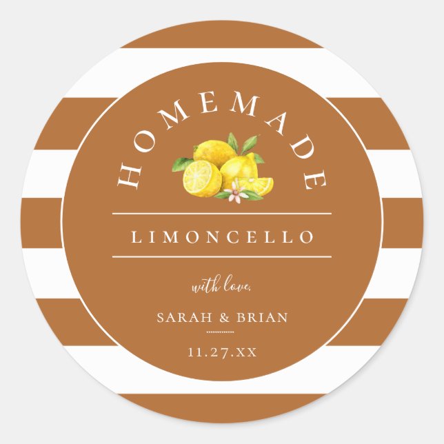 Modern Limoncello Rustic Orange Stripe Classic Round Sticker (Front)