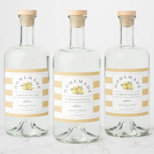 Modern Limoncello Rustic Yellow Stripe Liquor Bottle Label