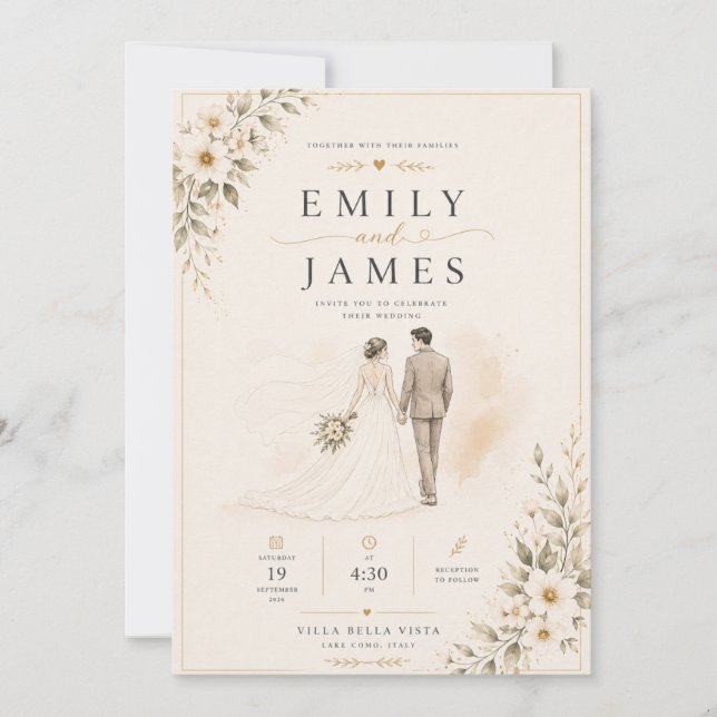 Modern Line Art Couple Invite (Front)