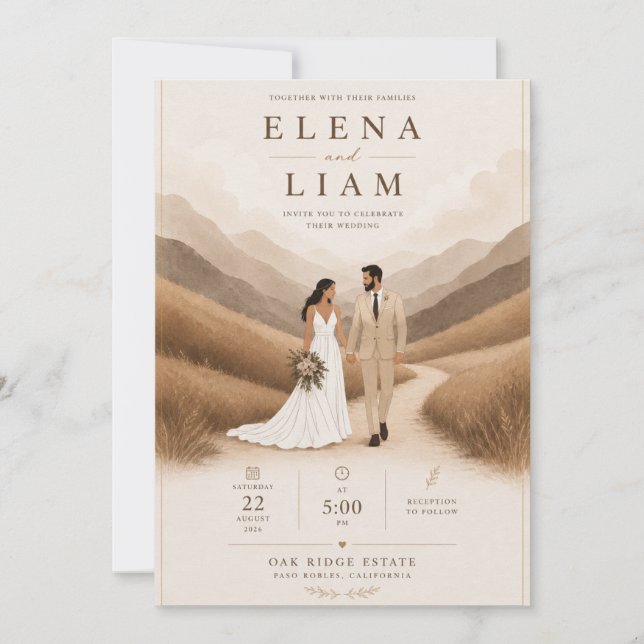 Modern Line Art Couple Invite (Front)
