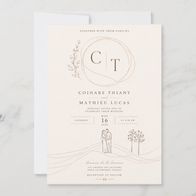 Modern Line Art Couple Invite (Front)