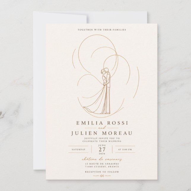 Modern Line Art Couple Invite (Front)