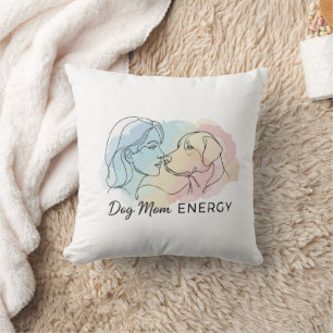 Modern Line Art Dog Mum Energy Watercolor Cushion