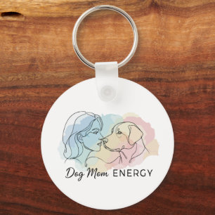 Modern Line Art Dog Mum Energy Watercolor Key Ring