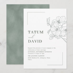 Modern Line Art Floral Green Wedding Invite