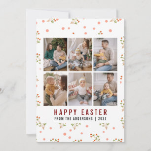 Modern Line Art Floral Happy Easter 6 Photo Holiday Card