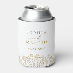 Modern Line Art Floral Wedding Can Cooler