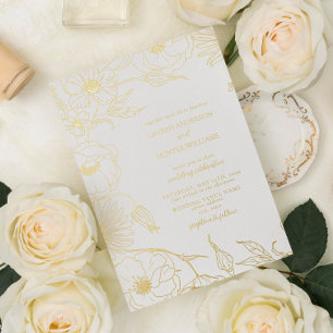 Modern Line Art Floral Wedding Gold
