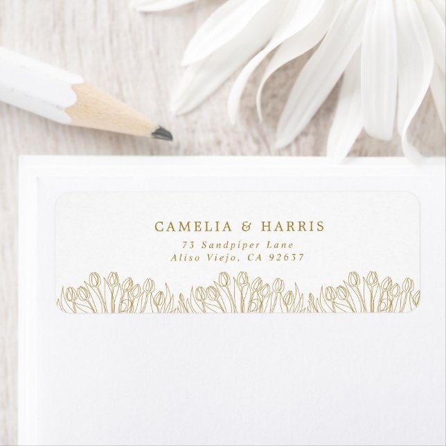 Modern Line Art Floral Wedding Return Address Label (Insitu)
