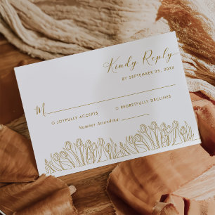 Modern Line Art Floral Wedding RSVP Card