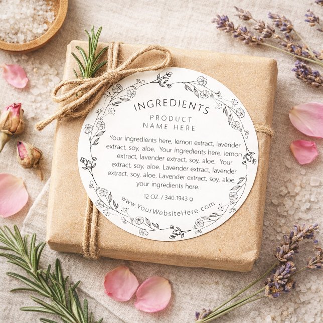 Modern Line Art Floral Wreath Ingredients Labels (Modern Line Art Floral Wreath Ingredients Labels)