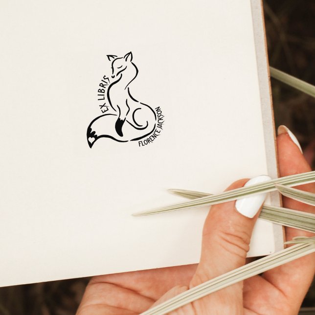 Modern Line Art Fox Library Ex Libris Book  Rubber Stamp (Creator Uploaded)