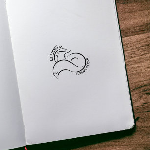Modern Line Art Fox Library Ex Libris Book Rubber Stamp
