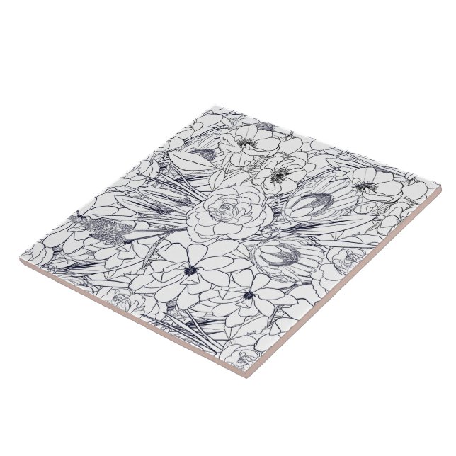 Modern Line Art Hand Drawn Floral Girly Design Ceramic Tile (Side)
