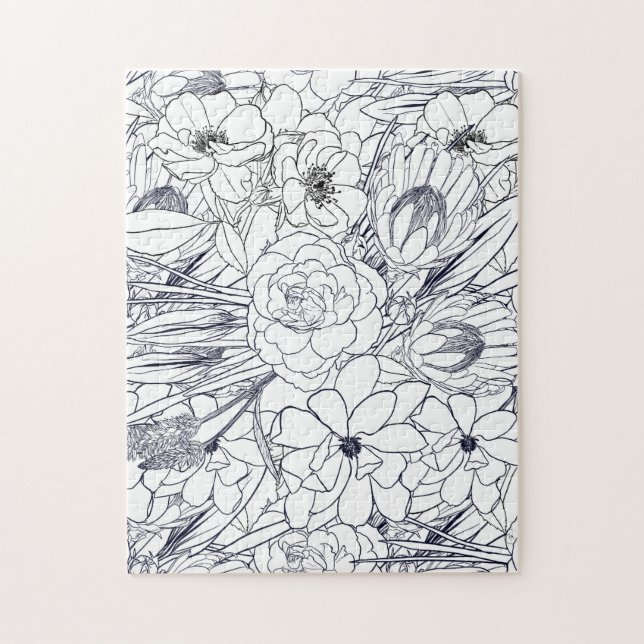 Modern Line Art Hand Drawn Floral Girly Design Jigsaw Puzzle (Vertical)