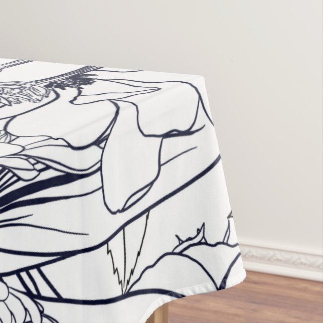 Modern Line Art Hand Drawn Floral Girly Design Tablecloth (In Situ)