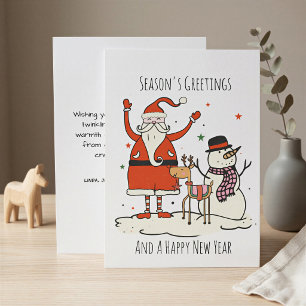 Modern Line Art Minimal Snowman Santa Reindeer Holiday Card
