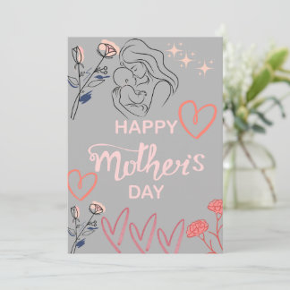 Modern Line Art Mother and Baby Happy Mother's Day Holiday Card