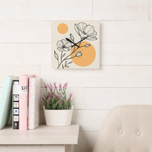 Modern Line Art Wall Clock   Boho Floral 