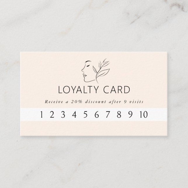 Modern, Line Art, Woman, Leafy, Salon, Beige Business Card (Front)