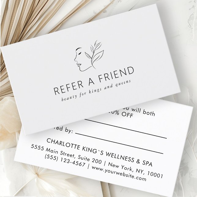 Modern, Line Art, Woman, Leafy, Salon, Grey Referral Card (Creator Uploaded)
