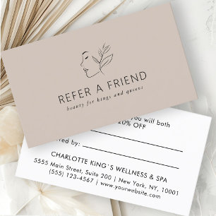 Modern, Line Art, Woman, Leafy, Salon, Light-Brown Referral Card