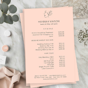 Modern, Line Art, Woman, Leafy, Salon, Pricelist Flyer