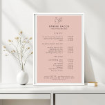 Modern, Line Art, Woman, Leafy, Salon, Pricelist Poster<br><div class="desc">Modern, Line Art, Woman, Leafy, Salon, White Pricelist Poster.</div>