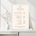 Modern, Line Art, Woman, Leafy, Salon, Pricelist Poster<br><div class="desc">Modern, Line Art, Woman, Leafy, Salon, White Pricelist Poster.</div>