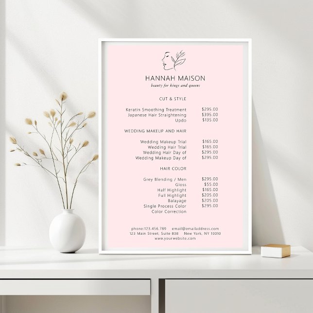 Modern, Line Art, Woman, Leafy, Salon, Pricelist Poster (Creator Uploaded)