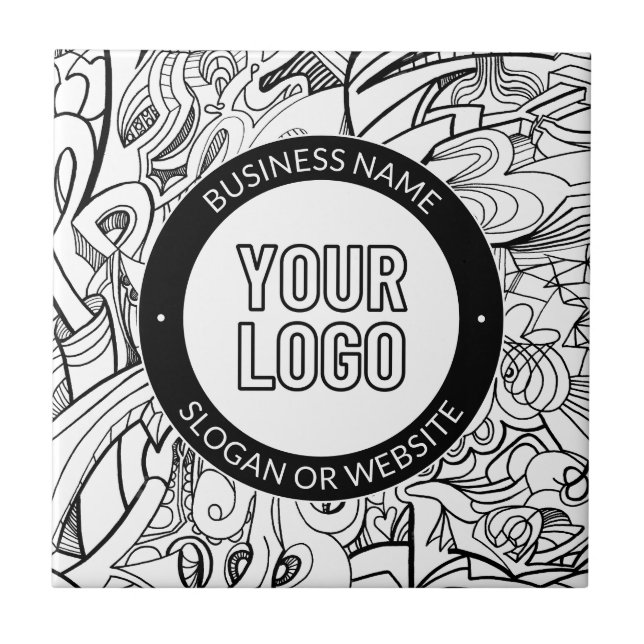 Modern Line Artwork & Your Logo w/Editable Text Ceramic Tile (Front)