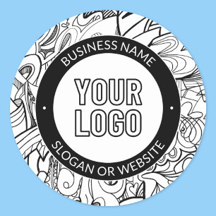Modern Line Artwork & Your Logo w/Editable Text Classic Round Sticker
