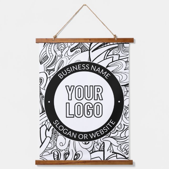 Modern Line Artwork & Your Logo w/Editable Text Hanging Tapestry (Front)