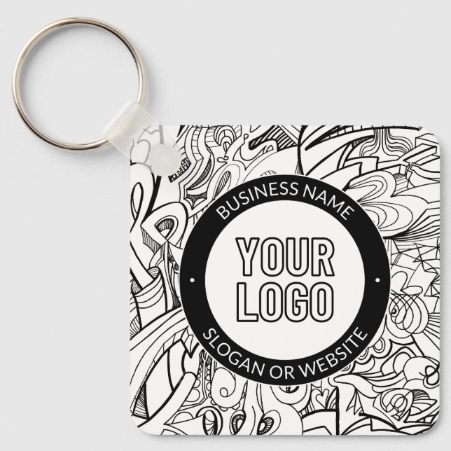 Modern Line Artwork & Your Logo w/Editable Text Key Ring (Front)