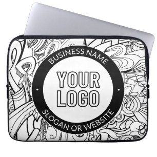 Modern Line Artwork & Your Logo w/Editable Text Laptop Sleeve
