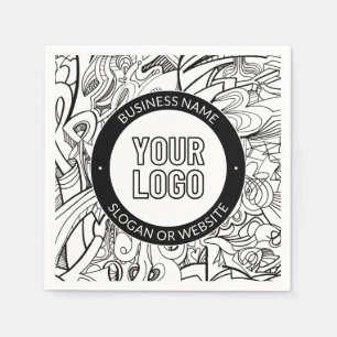 Modern Line Artwork & Your Logo w/Editable Text Napkin