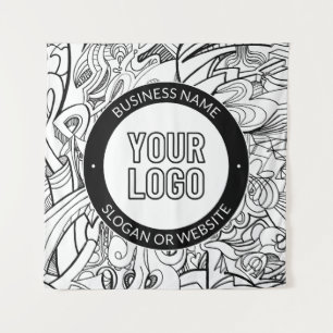 Modern Line Artwork & Your Logo w/Editable Text Tapestry